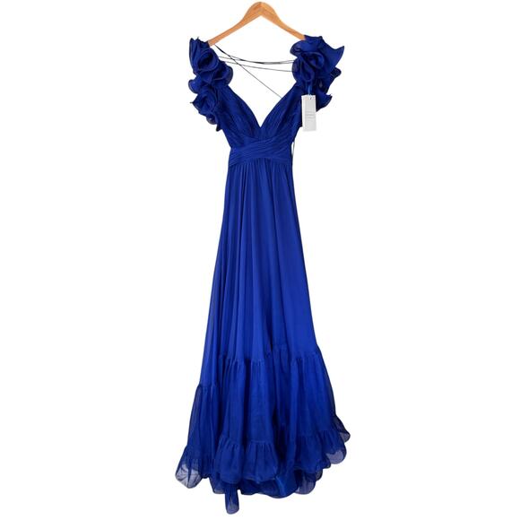 Mac Duggal 67911 Ruffle Tiered Cut Out Chiffon Gown Dress Cobalt Blue Size 0 NWT - Picture 3 of 12